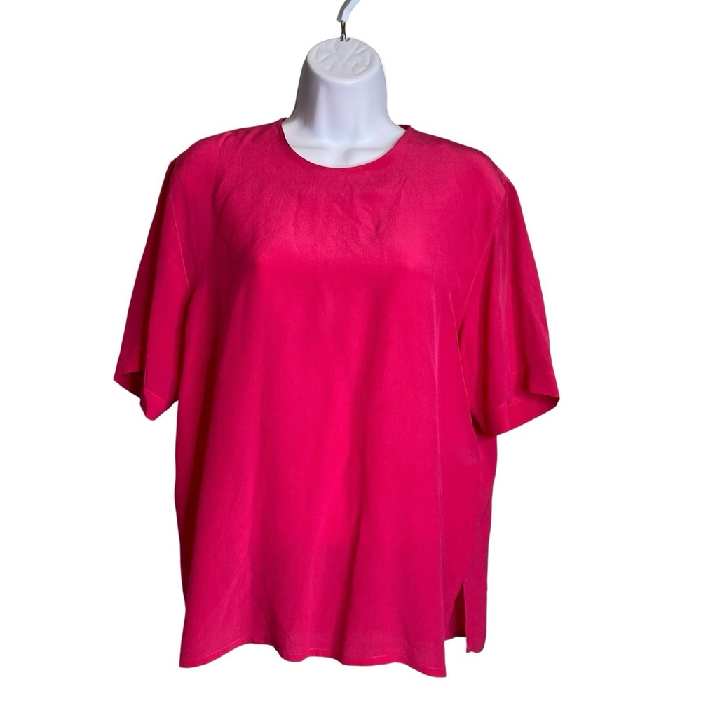 VTG 90s GALINDA Womens Hot Pink 100% Silk Short Sleeve Top S Flowy Classic Chic